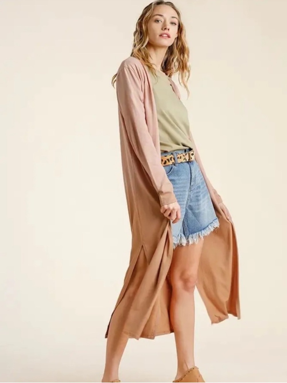 Umgee Dusty Rose Long Open Duster Cardigan